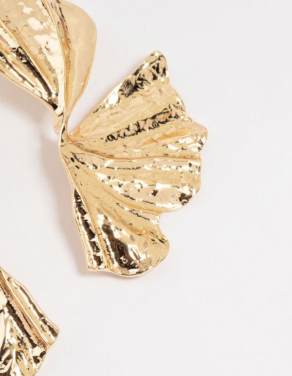 Gold Organic Twist Fan Stud Earrings