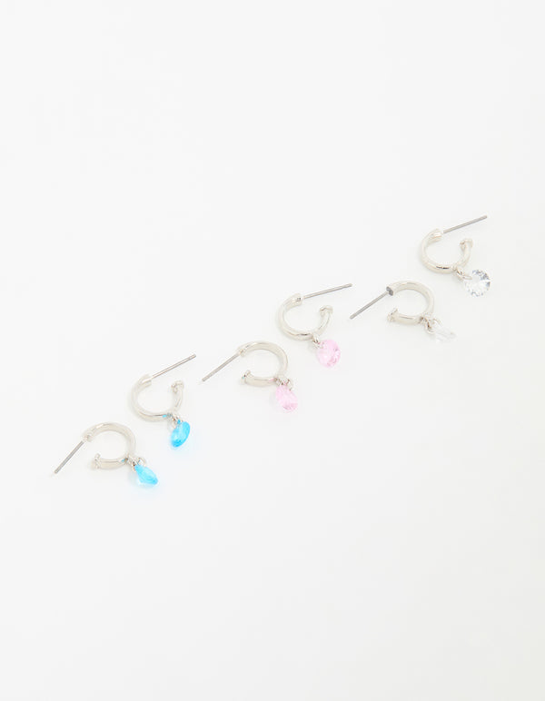Silver Mixed Stone Huggie Hoop Earrings 3-Pack