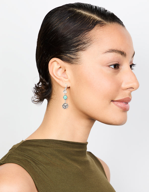 Antique Silver Turquoise Stone & Sun Drop Earrings