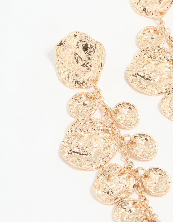 Gold Molten Circle Drop Earrings