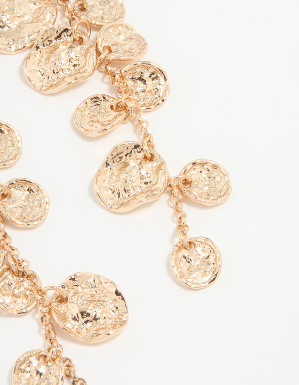 Gold Molten Circle Drop Earrings