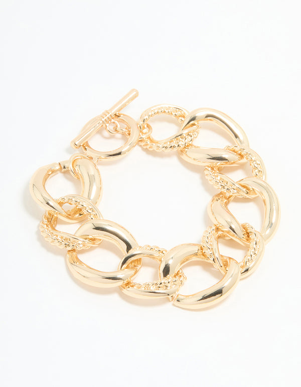 Gold Twisted Curb T & O Bracelet