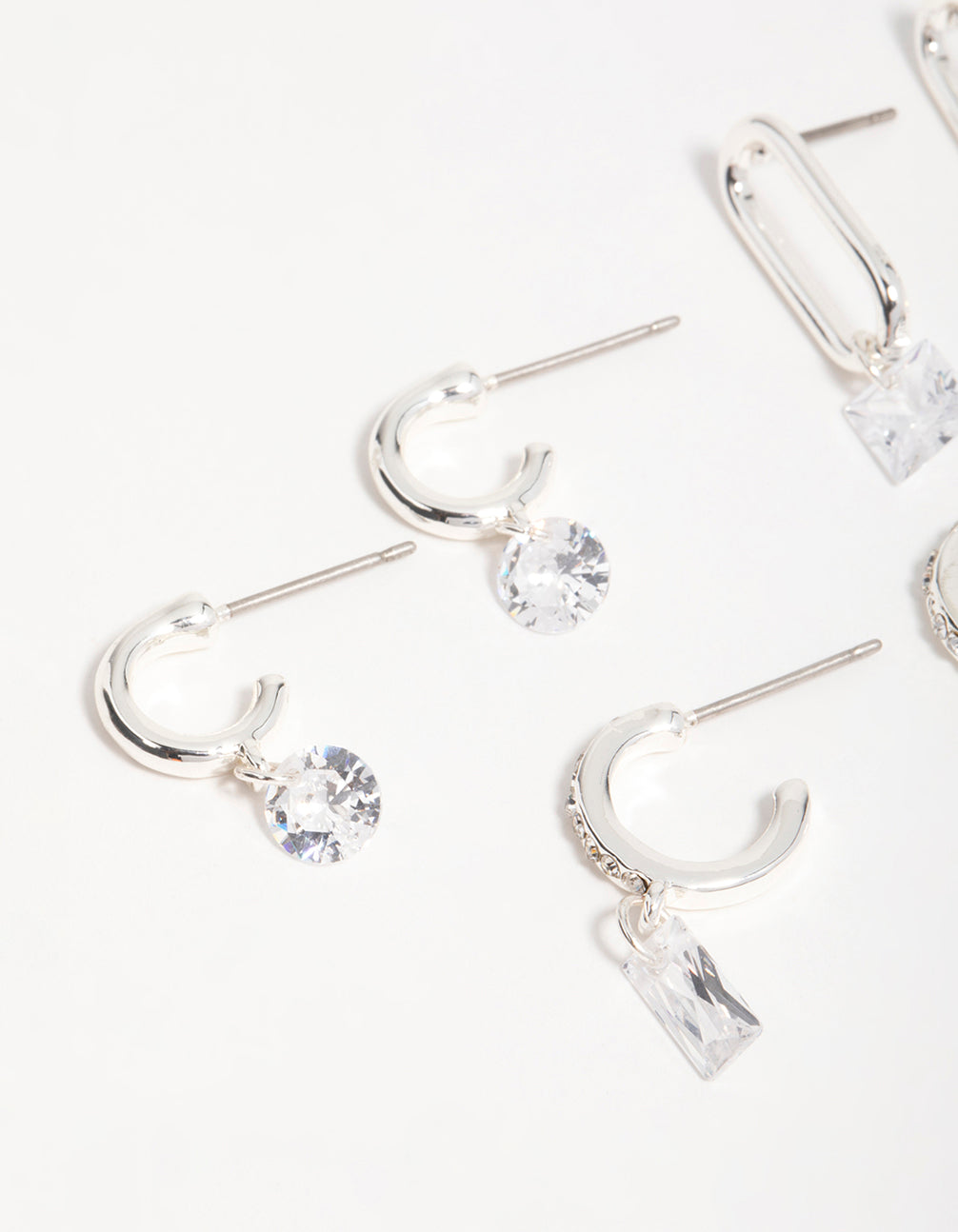Silver Cubic Zirconia Mixed Shape Drop Earrings 3-Pack