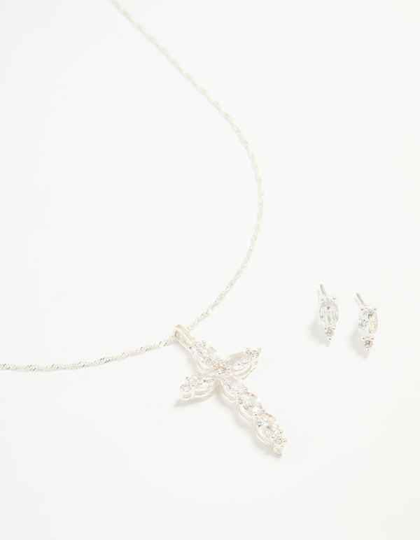 Silver Cubic Zirconia Classic Cross Necklace