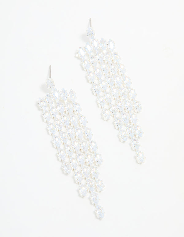 Silver Cubic Zirconia Cascading Drop Earrings