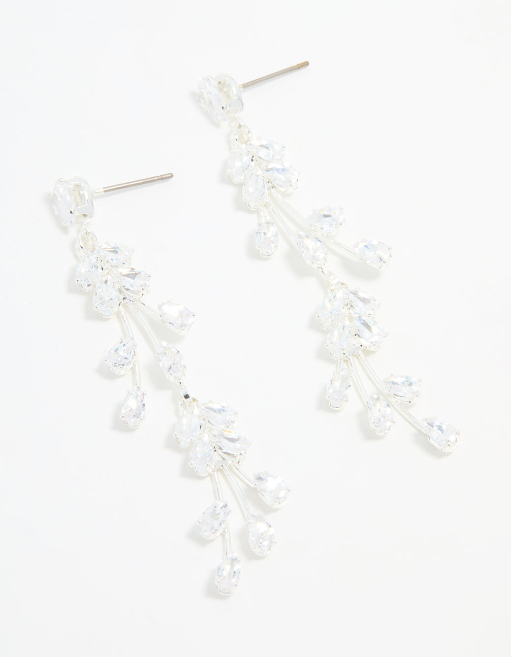 Silver Cubic Zirconia Fan-Shaped Drop Earrings