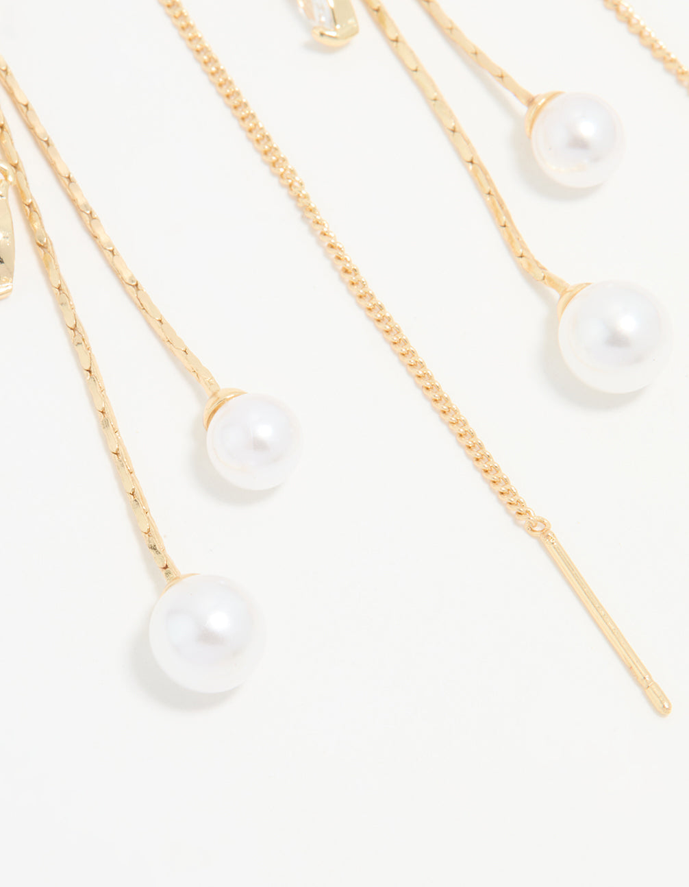 Gold Cubic Zirconia Pearl Leaf Drop Hook Earrings
