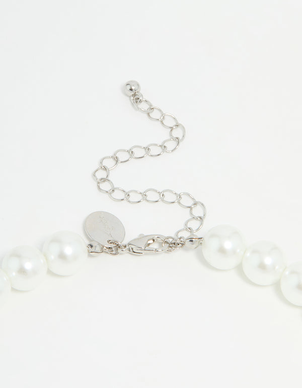 Silver Pearl Cubic Zirconia Short Necklace
