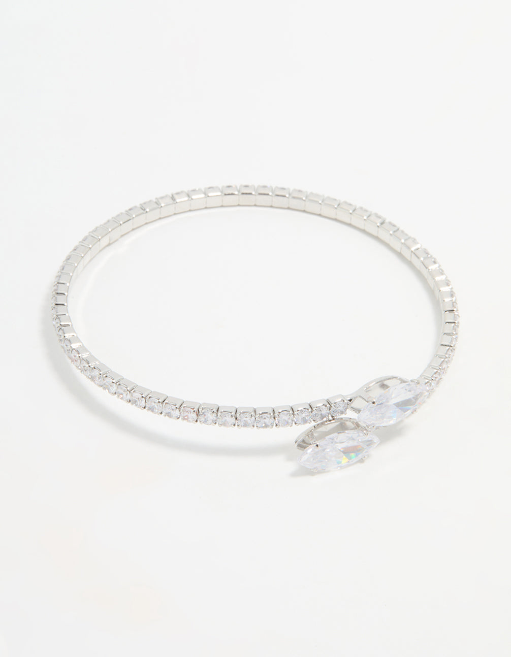 Silver Cubic Zirconia Marquise Layered Bangle