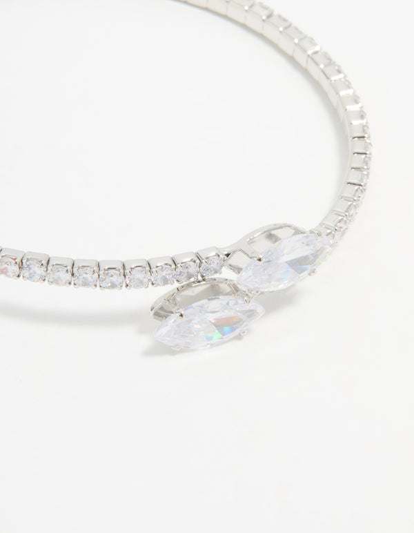 Silver Cubic Zirconia Marquise Layered Bangle
