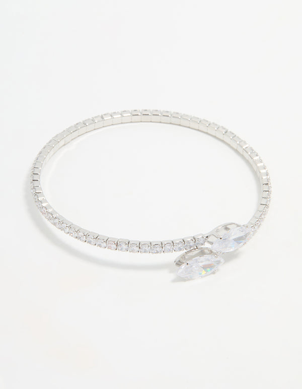 Silver Cubic Zirconia Marquise Layered Bangle