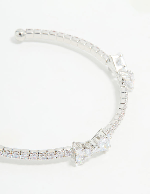 Silver Cubic Zirconia Bow Wrist Cuff