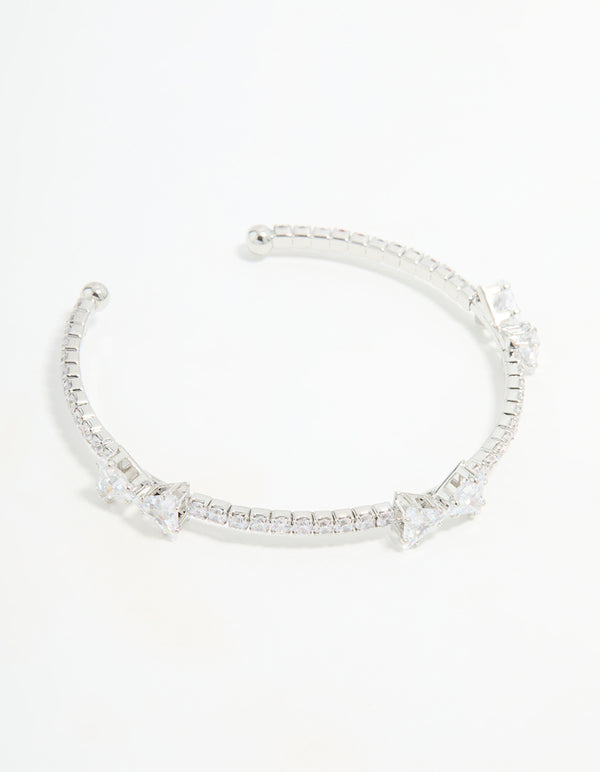 Silver Cubic Zirconia Bow Wrist Cuff