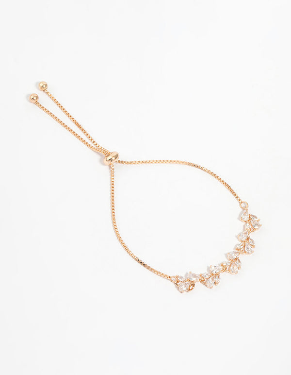 Gold Cubic Zirconia Floral Stretch Bracelet