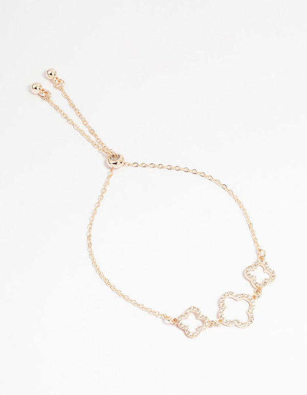 Rose Gold Plated Cubic Zirconia Outline Flower Trio Toggle Bracelet