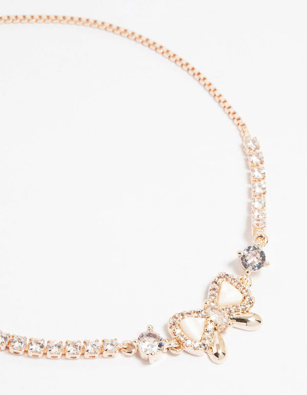 Rose Gold Plated Cubic Zirconia Bow Outline Toggle Bracelet