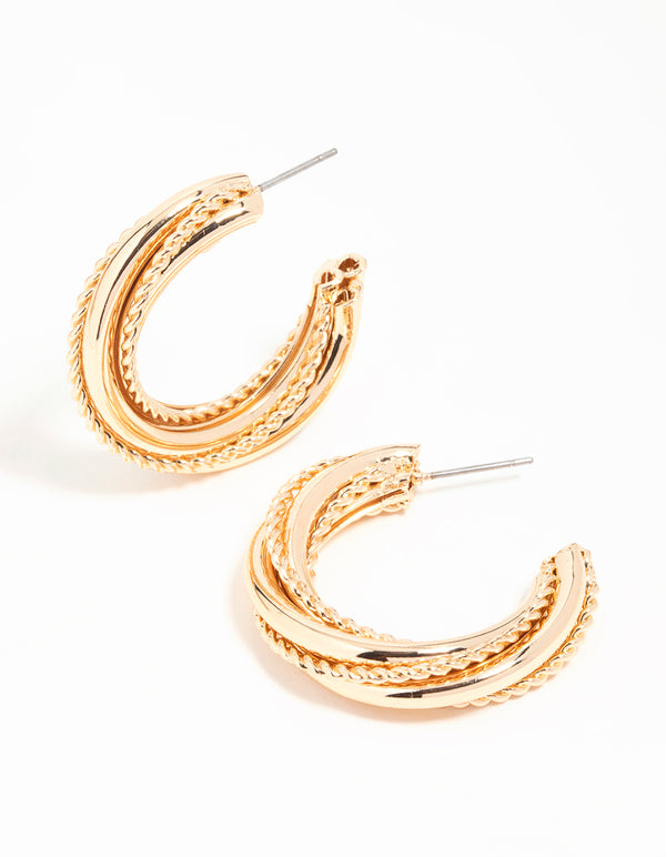 Gold Twisted C Hoop Earrings