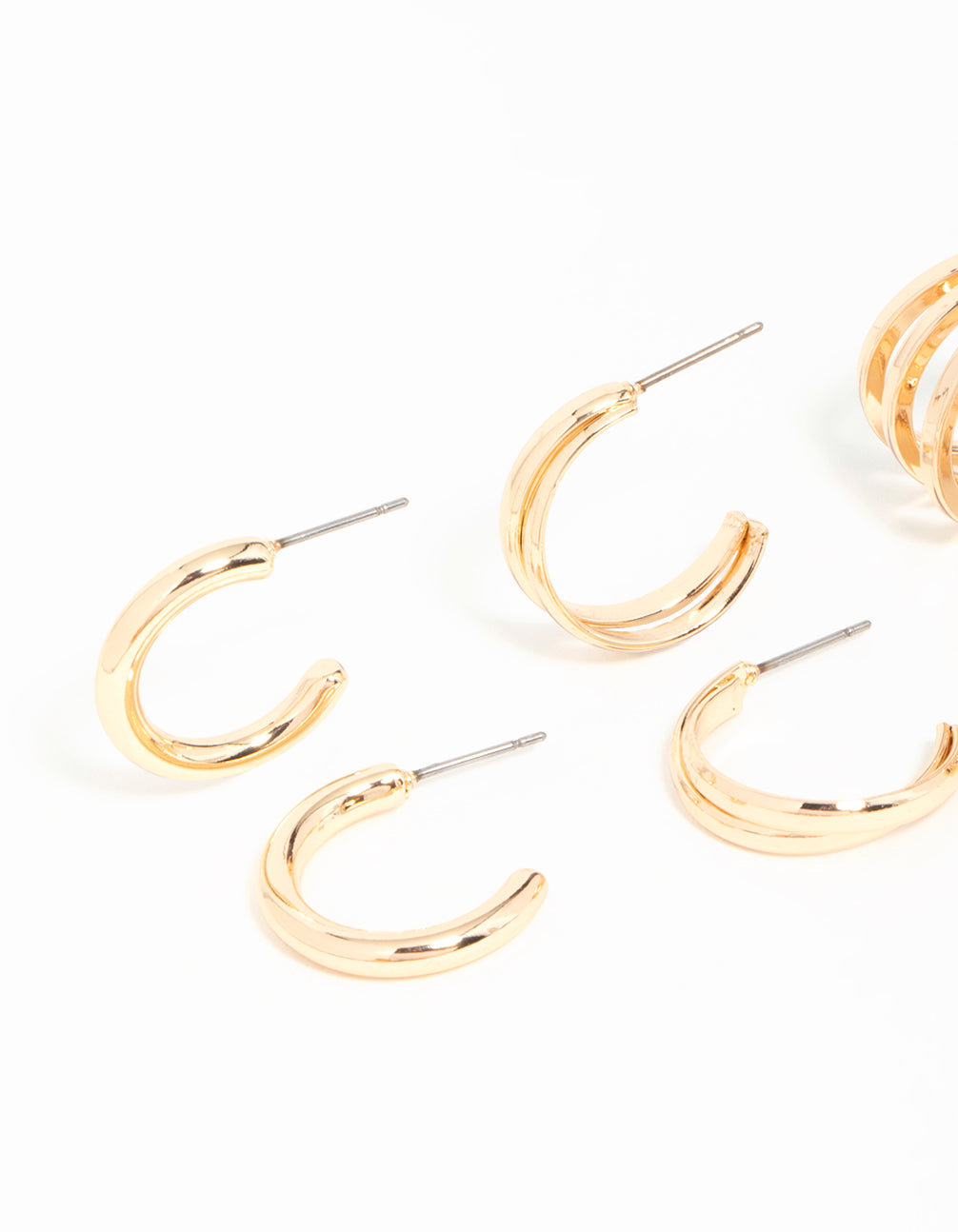 Gold Mixed Twisted Pearl Hoop Earrings 6-Pack