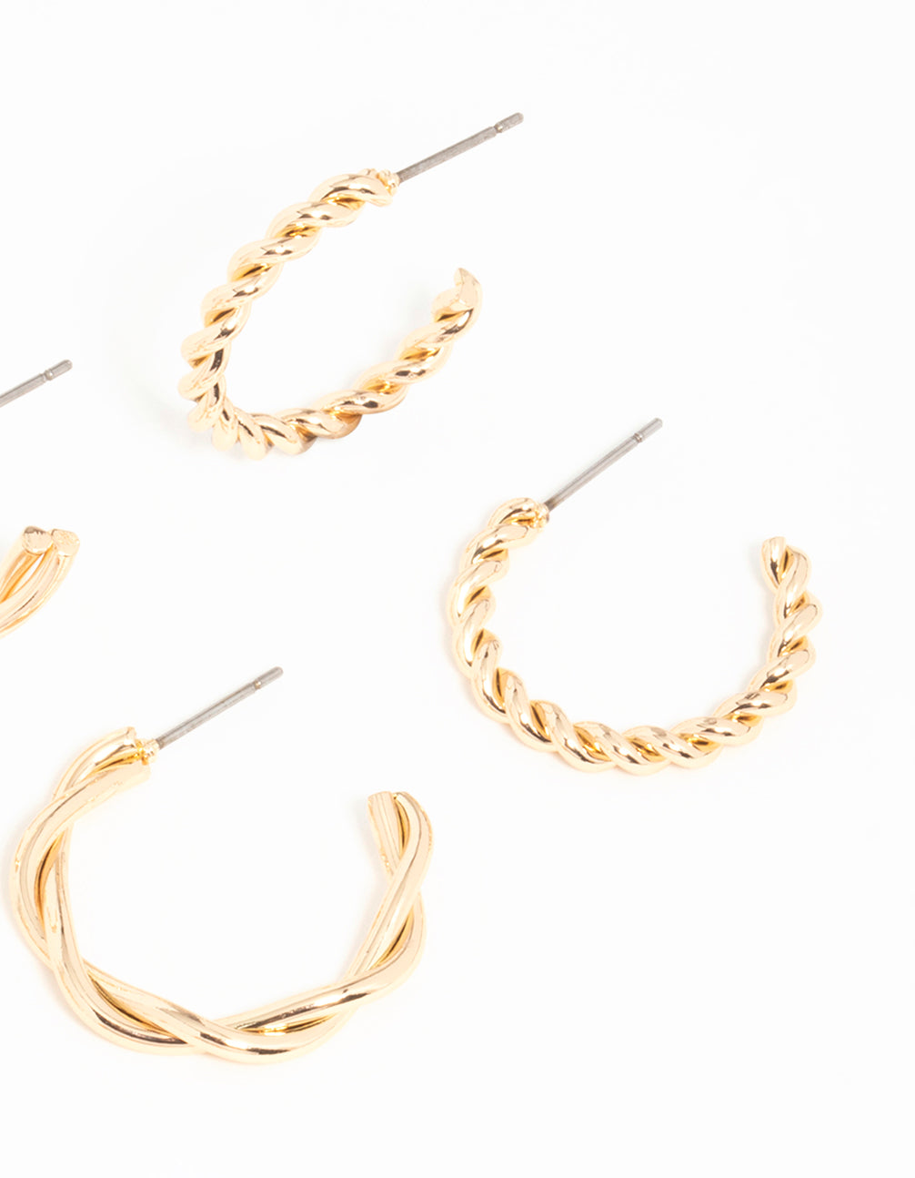Gold Mixed Twisted Pearl Hoop Earrings 6-Pack