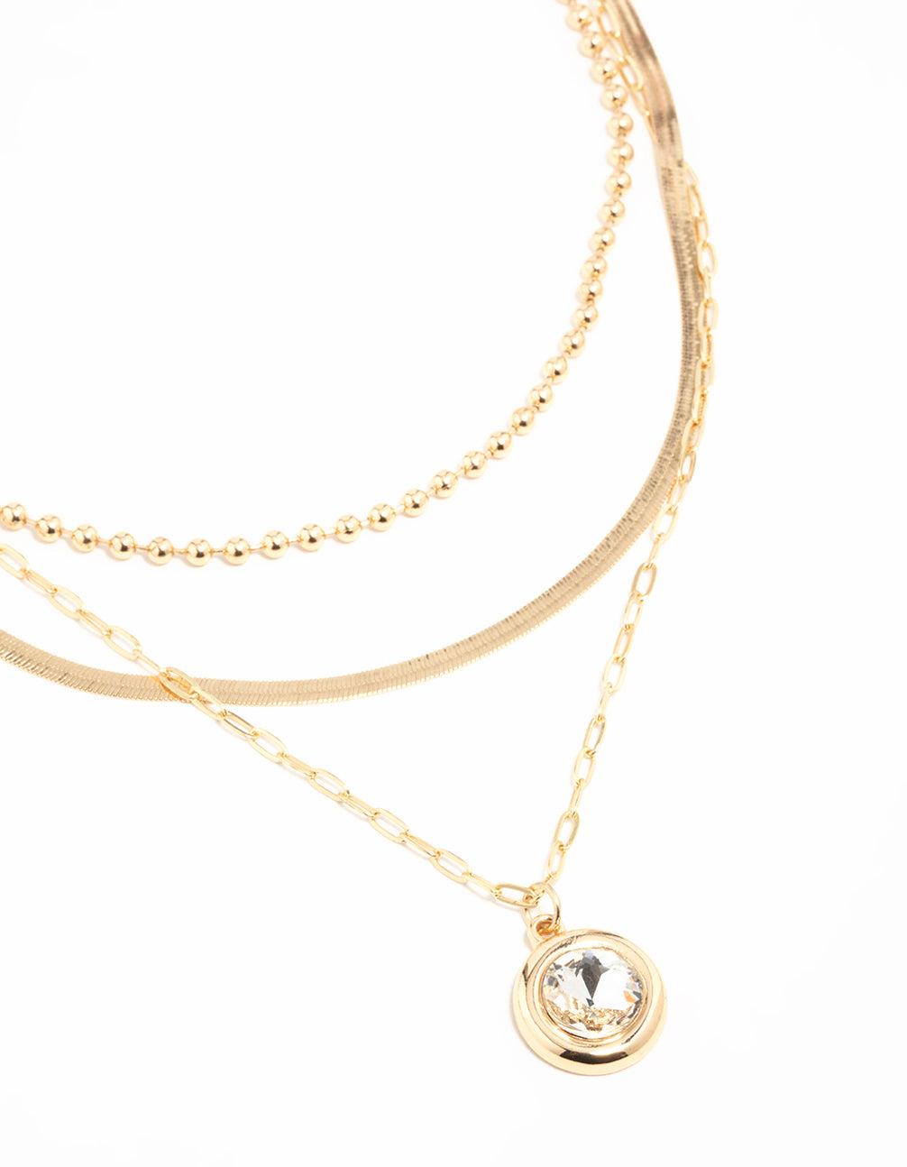 Gold Diamante Pendant Layered Necklace