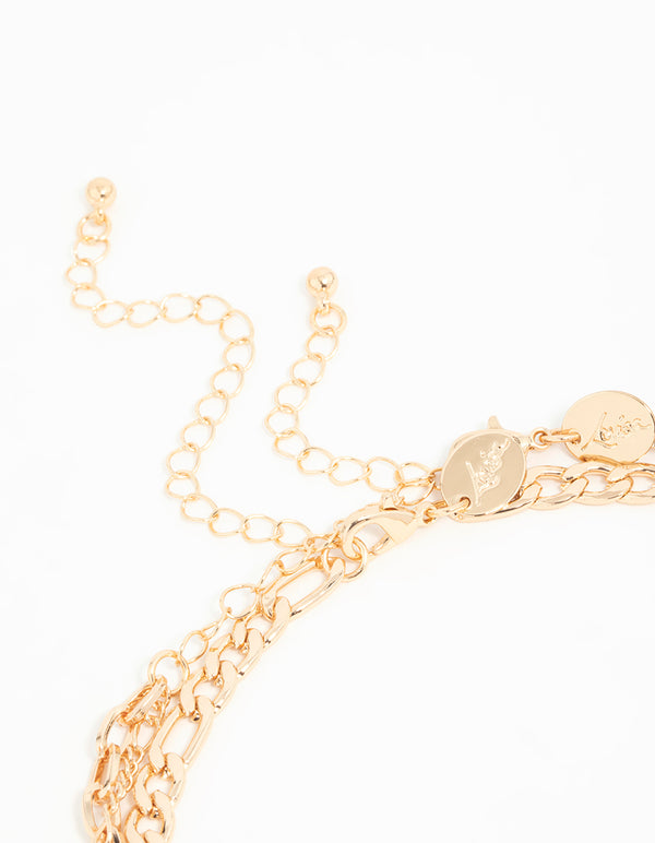 Gold Diamante T-Bar Layered Necklace