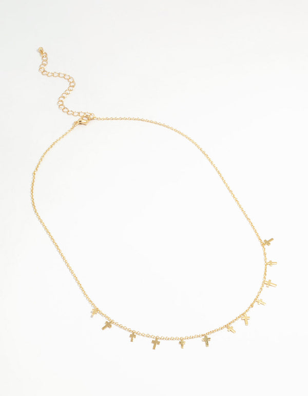 Gold Plated Mini Cross Charm Necklace