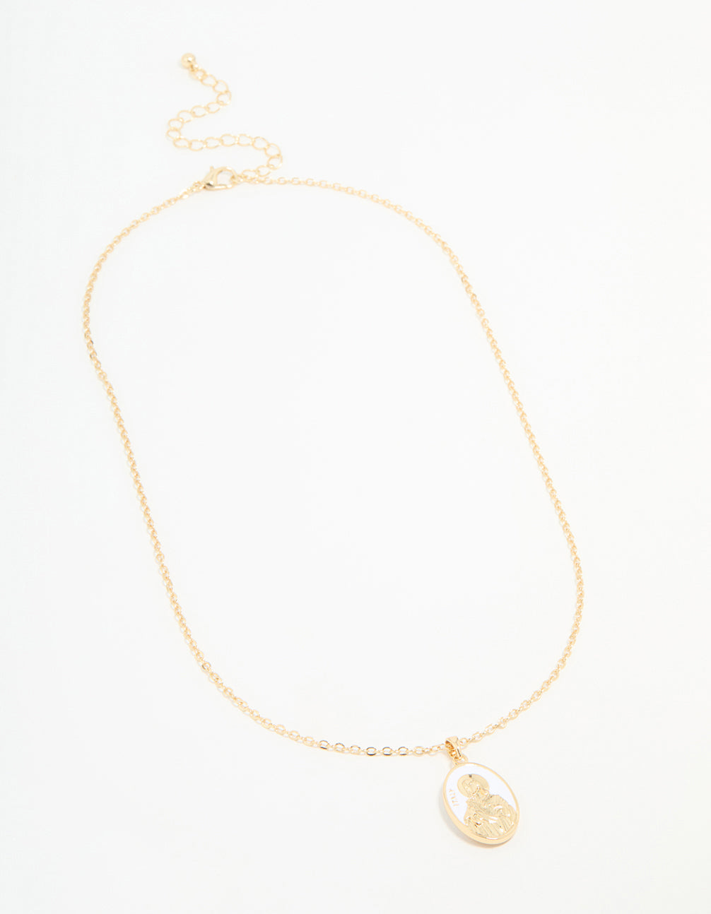 Gold Plated Enamel Mary Pendant Necklace