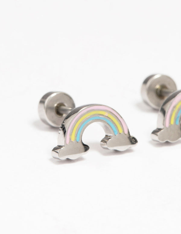 Kids Surgical Steel Rainbow Flat Back Earrings