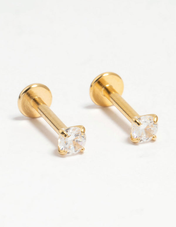 Kids Gold Plated Surgical Steel Cubic Zirconia Flat Back Earrings