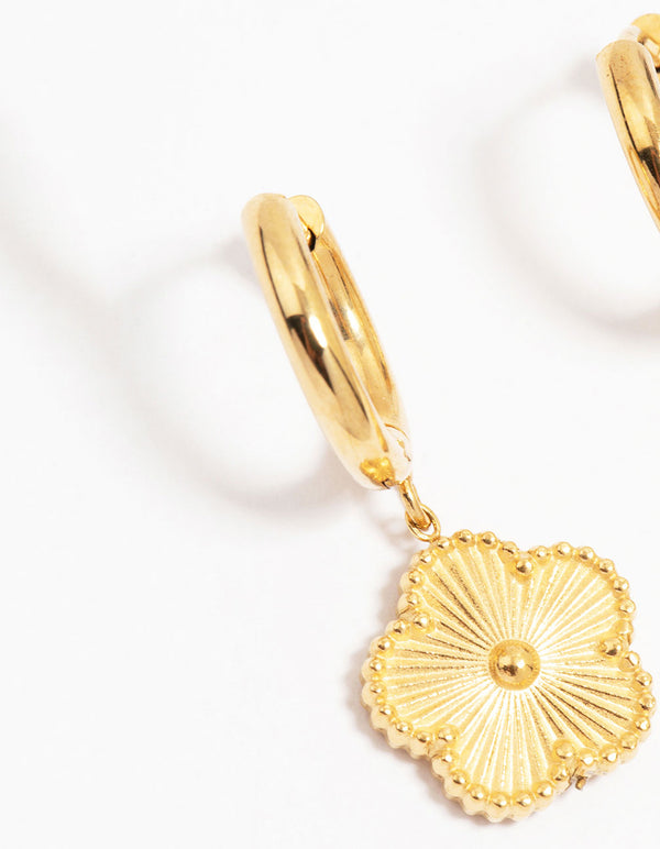 Waterproof Gold Plated Stainless Steel Flower Drop Hoop Earrings