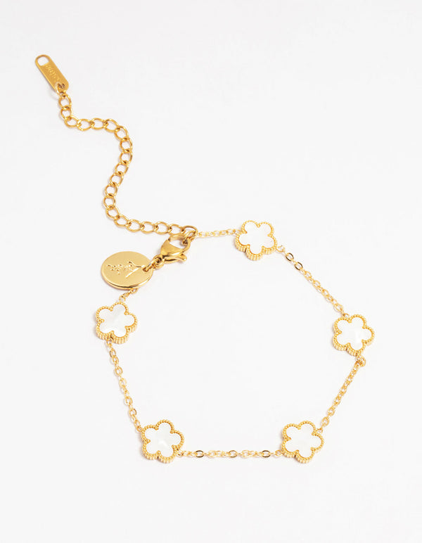 Waterproof Gold Plated Stainless Steel Flower Station Bracelet