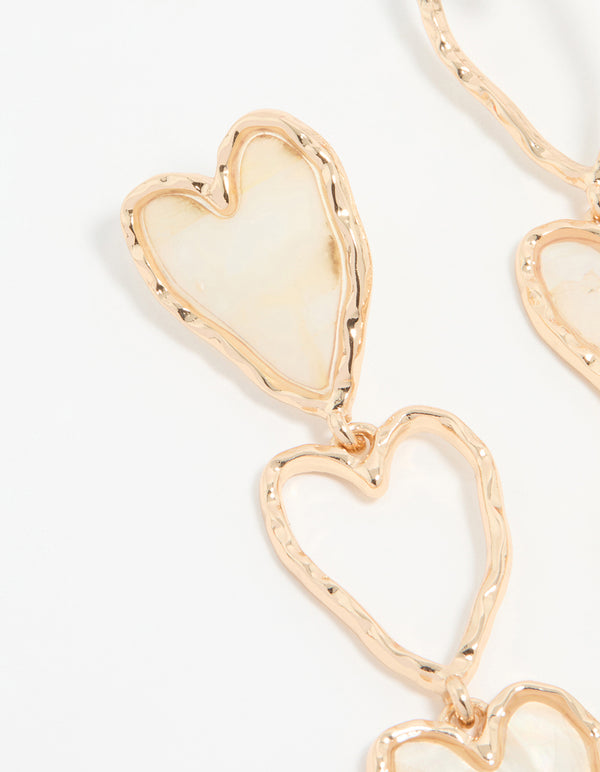 Gold Genuine Shell Heart Layered Drop Earrings