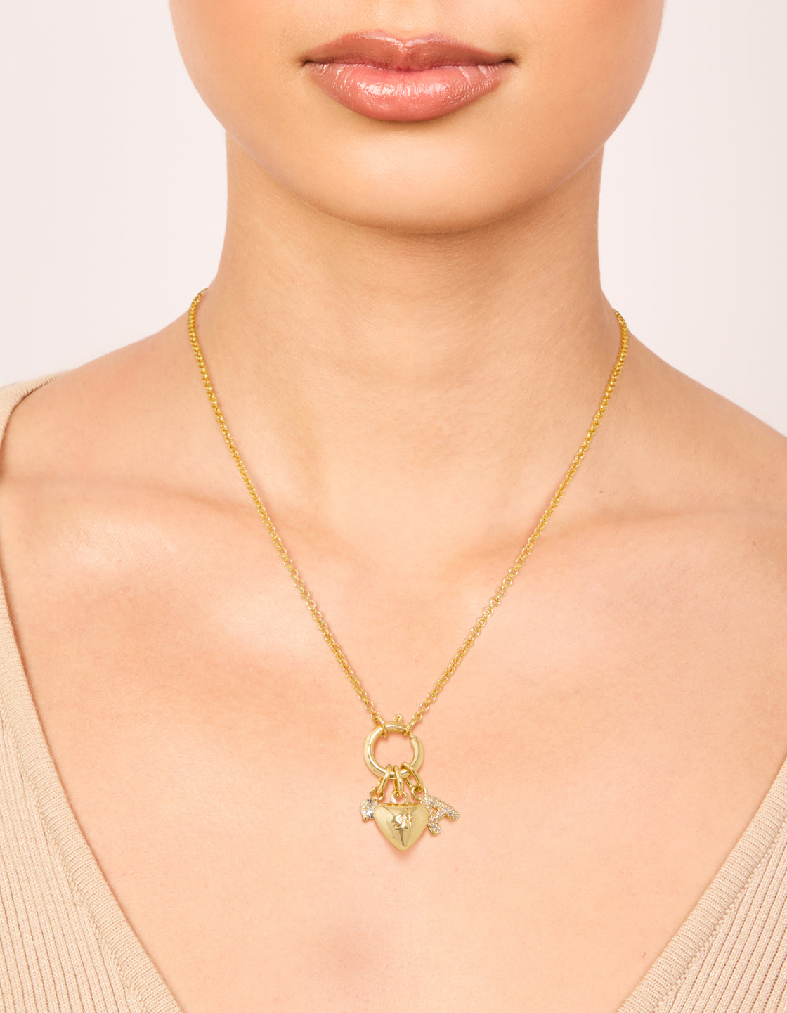 Gold Plated Bubble A & Heart Charm Necklace