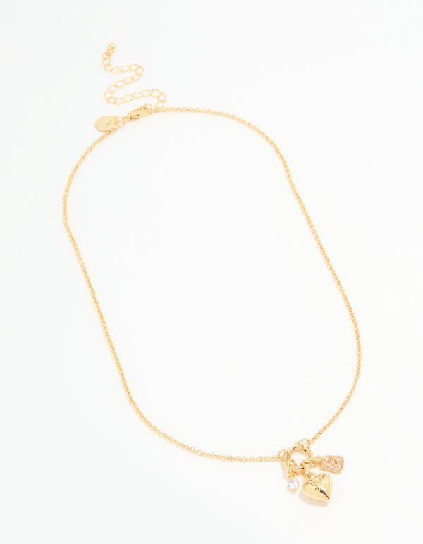 Gold Plated Bubble B & Heart Necklace