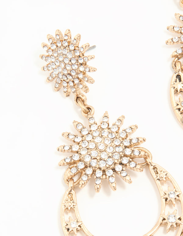 Antique Gold Moon & Star Drop Earrings