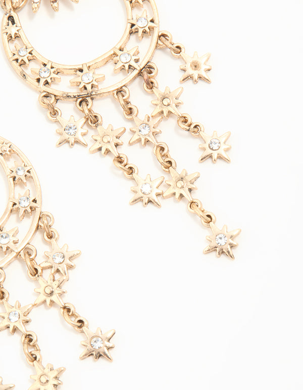 Antique Gold Moon & Star Drop Earrings