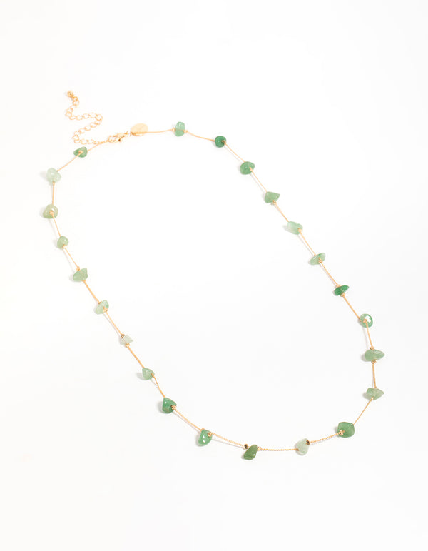 Gold Green Semi Precious Stone Chip Necklace