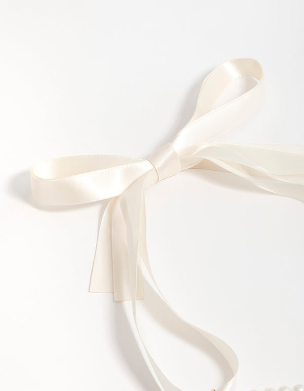 Pearl Fabric Tie-Up Necklace