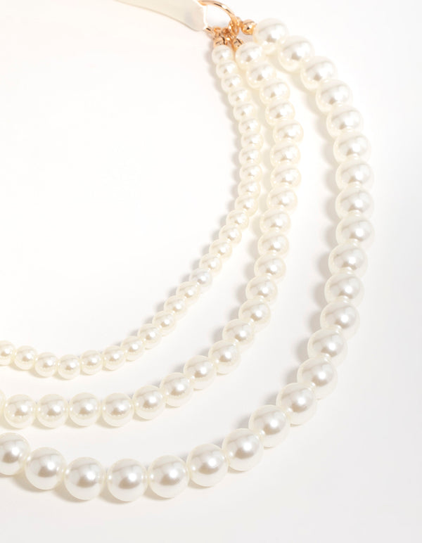 Pearl Fabric Tie-Up Necklace