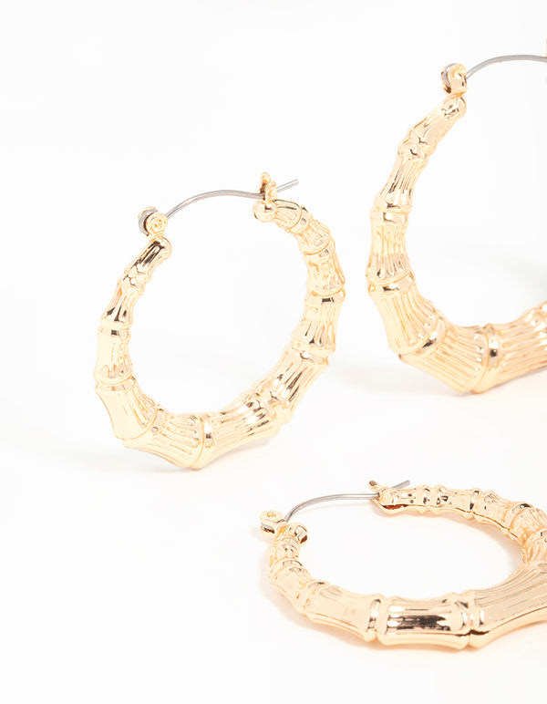 Gold Bamboo Hoop Earrings 3-Pack