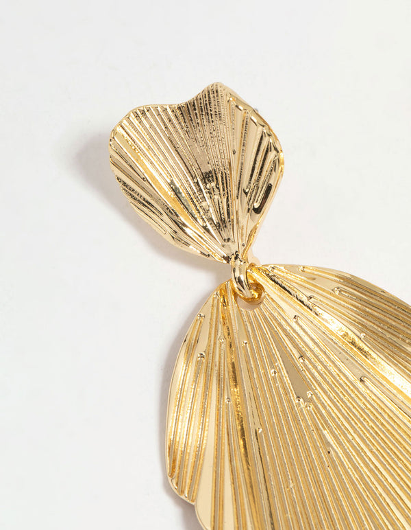 Gold Plated Textured Metal Statement Drop Earrings