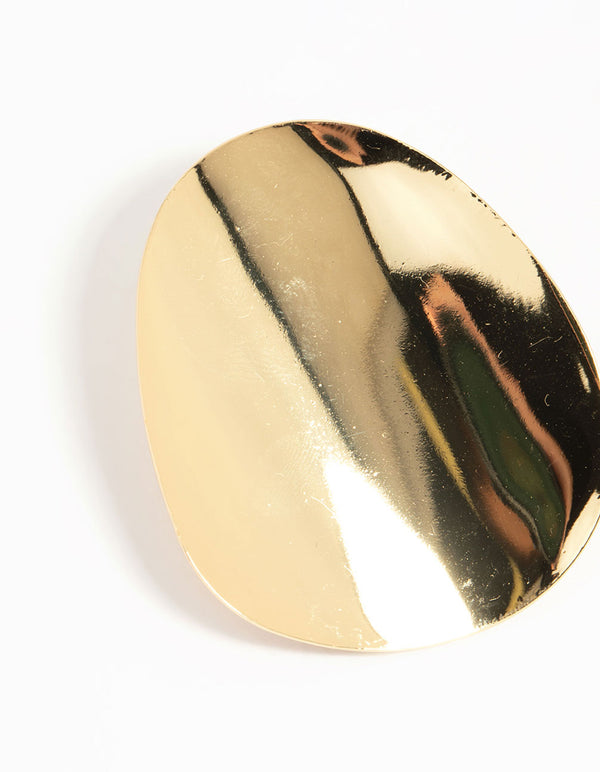 Gold Plated Oversized Disc Statement Stud Earrings