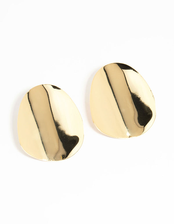 Gold Plated Oversized Disc Statement Stud Earrings