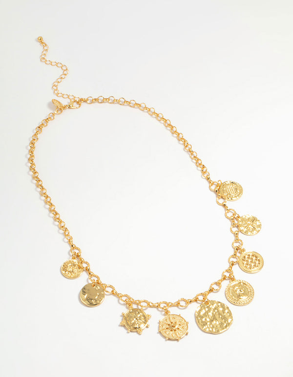 Gold Plated Coin Disc Charm Pendant Necklace