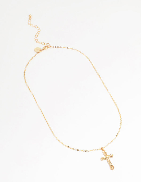 Gold Molten Cross Pendant Necklace