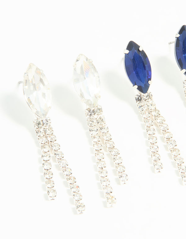 Silver Diamante Marquise Double Cupchain Drop Earrings 3-Pack