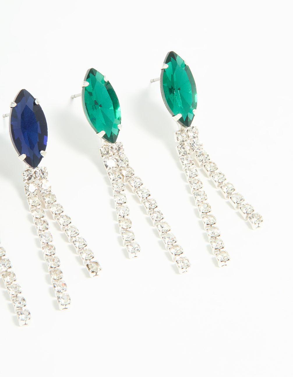 Silver Diamante Marquise Double Cupchain Drop Earrings 3-Pack