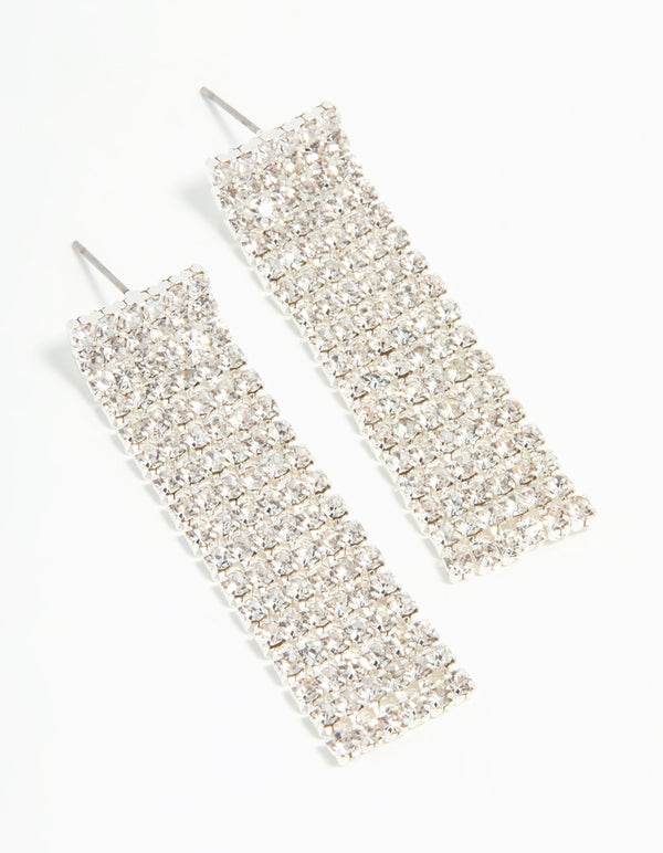 Silver Diamante Thick Straight Cupchain Drop Earrings