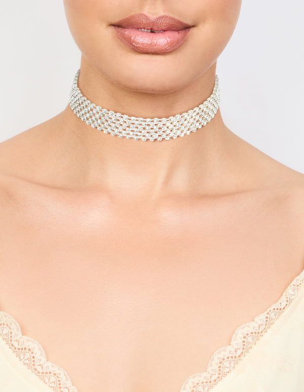 Silver Diamante Classic Choker Necklace