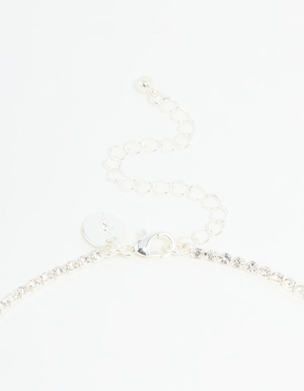 Silver Diamante Marquise Zigzag V Necklace & Earring Set